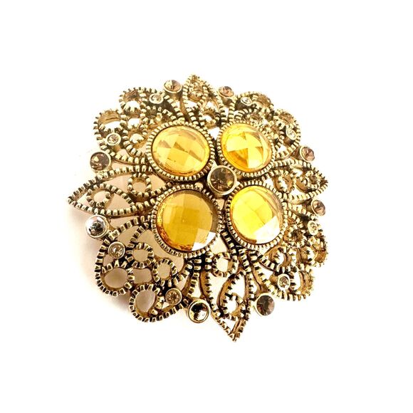 Premier Designs Daybreak Pin Topaz Colored- Goldtone - Crystals - Picture 4 of 4